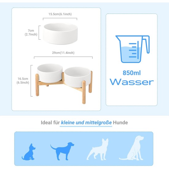 SPUNKYJUNKY Ceramic Dog Bowl Raised Feeding Bowl Water Bowl with Bamboo Stand for Medium and Large Dogs (850 ml, Beige) SPUNKYJUNKY Ceramic Dog Bowl Raised Feeding Bowl Water Bowl with Bamboo Stand for Medium and Large Dogs (850 ml, Beige)