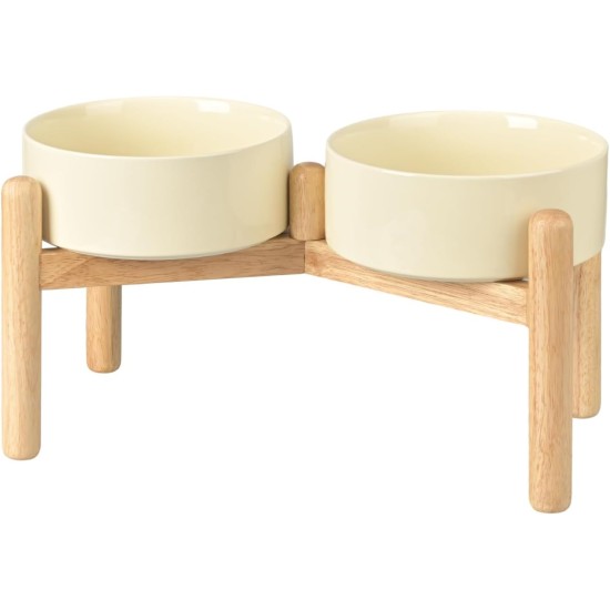 SPUNKYJUNKY Ceramic Dog Bowl Raised Feeding Bowl Water Bowl with Bamboo Stand for Medium and Large Dogs (850 ml, Beige) SPUNKYJUNKY Ceramic Dog Bowl Raised Feeding Bowl Water Bowl with Bamboo Stand for Medium and Large Dogs (850 ml, Beige)