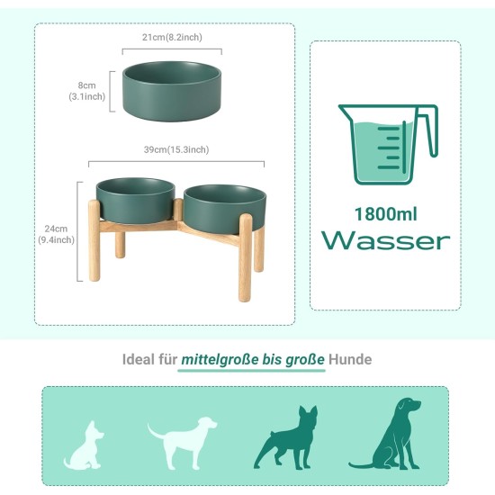SPUNKYJUNKY Ceramic Dog Bowl Raised Feeding Bowl Water Bowl with Bamboo Stand for Medium and Large Dogs (850 ml, Beige) SPUNKYJUNKY Ceramic Dog Bowl Raised Feeding Bowl Water Bowl with Bamboo Stand for Medium and Large Dogs (850 ml, Beige)