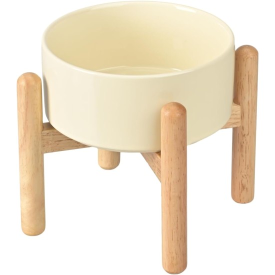 SPUNKYJUNKY Ceramic Dog Bowl Raised Feeding Bowl Water Bowl with Bamboo Stand for Medium and Large Dogs (850 ml, Beige) SPUNKYJUNKY Ceramic Dog Bowl Raised Feeding Bowl Water Bowl with Bamboo Stand for Medium and Large Dogs (850 ml, Beige)