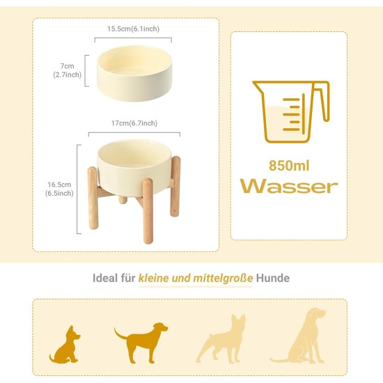 SPUNKYJUNKY Ceramic Dog Bowl Raised Feeding Bowl Water Bowl with Bamboo Stand for Medium and Large Dogs (850 ml, Beige) SPUNKYJUNKY Ceramic Dog Bowl Raised Feeding Bowl Water Bowl with Bamboo Stand for Medium and Large Dogs (850 ml, Beige)