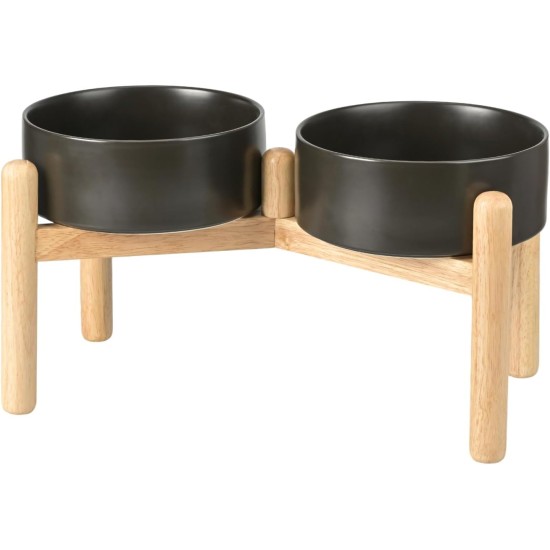 SPUNKYJUNKY Ceramic Dog Bowl Raised Feeding Bowl Water Bowl with Bamboo Stand for Medium and Large Dogs (850 ml, Beige) SPUNKYJUNKY Ceramic Dog Bowl Raised Feeding Bowl Water Bowl with Bamboo Stand for Medium and Large Dogs (850 ml, Beige)