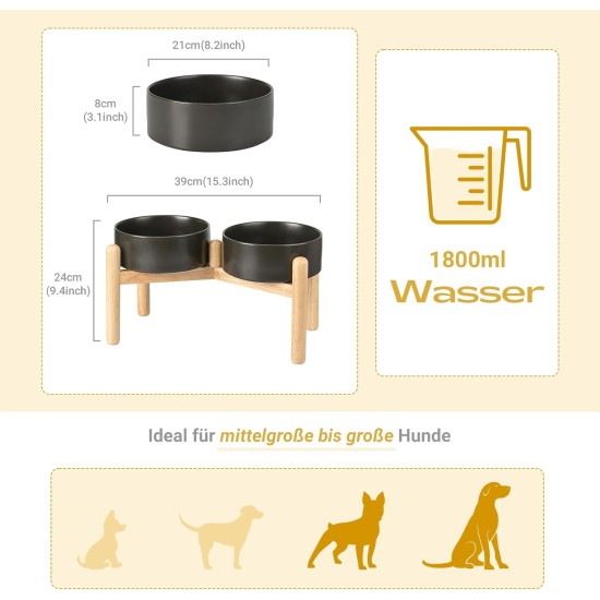SPUNKYJUNKY Ceramic Dog Bowl Raised Feeding Bowl Water Bowl with Bamboo Stand for Medium and Large Dogs (850 ml, Beige) SPUNKYJUNKY Ceramic Dog Bowl Raised Feeding Bowl Water Bowl with Bamboo Stand for Medium and Large Dogs (850 ml, Beige)