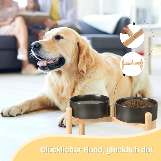 SPUNKYJUNKY Ceramic Dog Bowl Raised Feeding Bowl Water Bowl with Bamboo Stand for Medium and Large Dogs (850 ml, Beige) SPUNKYJUNKY Ceramic Dog Bowl Raised Feeding Bowl Water Bowl with Bamboo Stand for Medium and Large Dogs (850 ml, Beige)