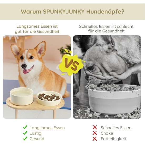 SPUNKYJUNKY Ceramic Dog Bowl Set Anti Sling Bowl with Bamboo Stand for Cats and Dogs (Beige) SPUNKYJUNKY Ceramic Dog Bowl Set Anti Sling Bowl with Bamboo Stand for Cats and Dogs (Beige)
