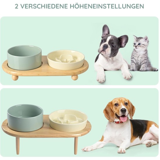 SPUNKYJUNKY Ceramic Dog Bowl Set Anti Sling Bowl with Bamboo Stand for Cats and Dogs (Beige) SPUNKYJUNKY Ceramic Dog Bowl Set Anti Sling Bowl with Bamboo Stand for Cats and Dogs (Beige)