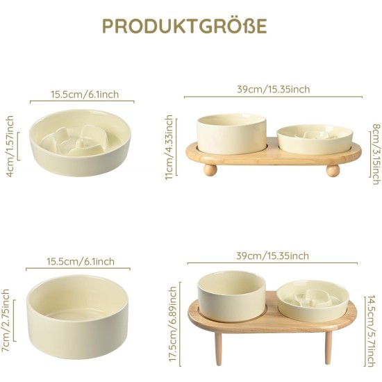 SPUNKYJUNKY Ceramic Dog Bowl Set Anti Sling Bowl with Bamboo Stand for Cats and Dogs (Beige) SPUNKYJUNKY Ceramic Dog Bowl Set Anti Sling Bowl with Bamboo Stand for Cats and Dogs (Beige)