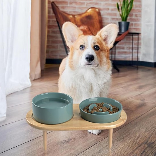 SPUNKYJUNKY Ceramic Dog Bowl Set Anti Sling Bowl with Bamboo Stand for Cats and Dogs (Beige) SPUNKYJUNKY Ceramic Dog Bowl Set Anti Sling Bowl with Bamboo Stand for Cats and Dogs (Beige)