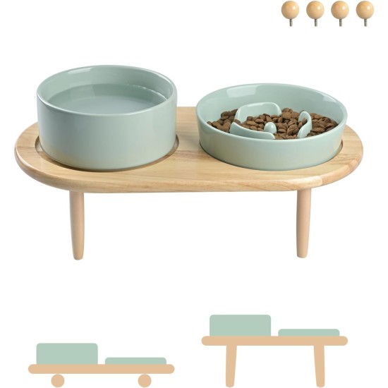 SPUNKYJUNKY Ceramic Dog Bowl Set Anti Sling Bowl with Bamboo Stand for Cats and Dogs (Beige) SPUNKYJUNKY Ceramic Dog Bowl Set Anti Sling Bowl with Bamboo Stand for Cats and Dogs (Beige)