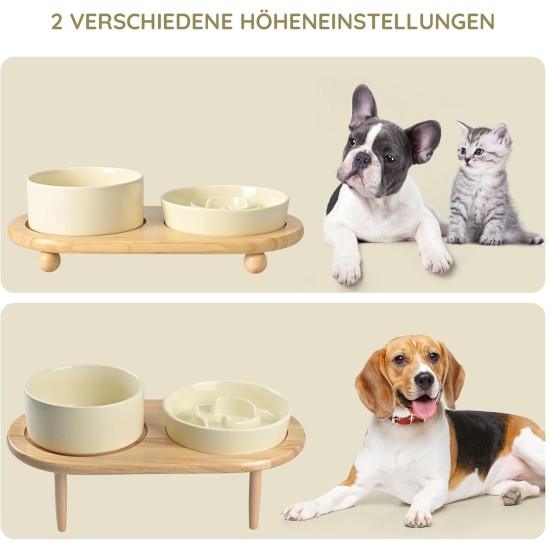 SPUNKYJUNKY Ceramic Dog Bowl Set Anti Sling Bowl with Bamboo Stand for Cats and Dogs (Beige) SPUNKYJUNKY Ceramic Dog Bowl Set Anti Sling Bowl with Bamboo Stand for Cats and Dogs (Beige)