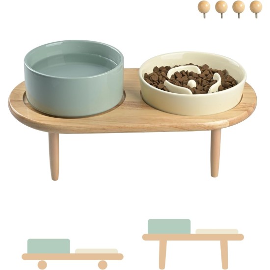 SPUNKYJUNKY Ceramic Dog Bowl Set Anti Sling Bowl with Bamboo Stand for Cats and Dogs (Beige) SPUNKYJUNKY Ceramic Dog Bowl Set Anti Sling Bowl with Bamboo Stand for Cats and Dogs (Beige)