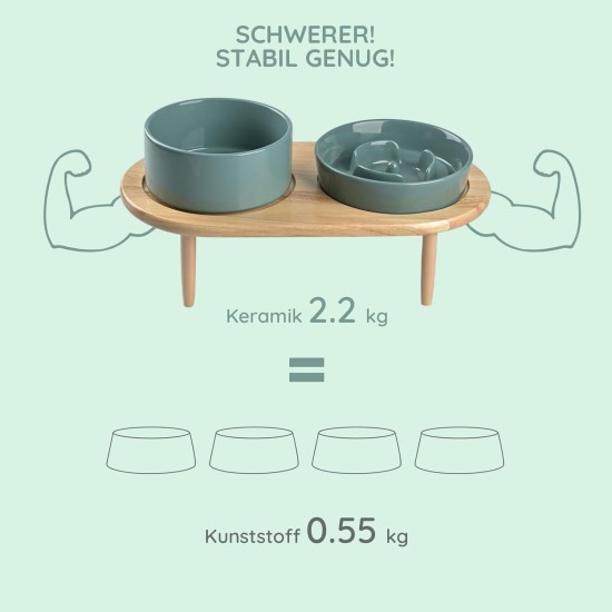 SPUNKYJUNKY Ceramic Dog Bowl Set Anti Sling Bowl with Bamboo Stand for Cats and Dogs (Dark Green) SPUNKYJUNKY Ceramic Dog Bowl Set Anti Sling Bowl with Bamboo Stand for Cats and Dogs (Dark Green)