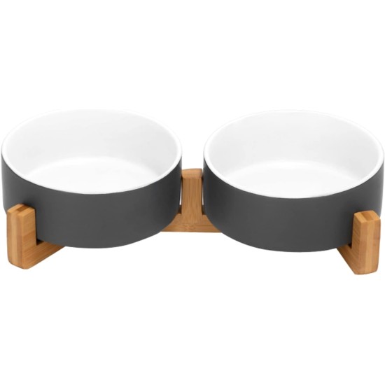 SPUNKYJUNKY Ceramic Double Dog Feeding Bowl with Bamboo Stand, for Cats and Dogs (400 ml, Black) SPUNKYJUNKY Ceramic Double Dog Feeding Bowl with Bamboo Stand, for Cats and Dogs (400 ml, Black)