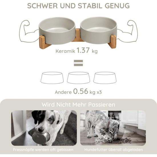 SPUNKYJUNKY Ceramic Double Dog Feeding Bowl with Bamboo Stand, for Cats and Dogs (400 ml, Black) SPUNKYJUNKY Ceramic Double Dog Feeding Bowl with Bamboo Stand, for Cats and Dogs (400 ml, Black)