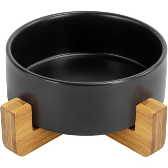 SPUNKYJUNKY Ceramic Double Dog Feeding Bowl with Bamboo Stand, for Cats and Dogs (400 ml, Black) SPUNKYJUNKY Ceramic Double Dog Feeding Bowl with Bamboo Stand, for Cats and Dogs (400 ml, Black)