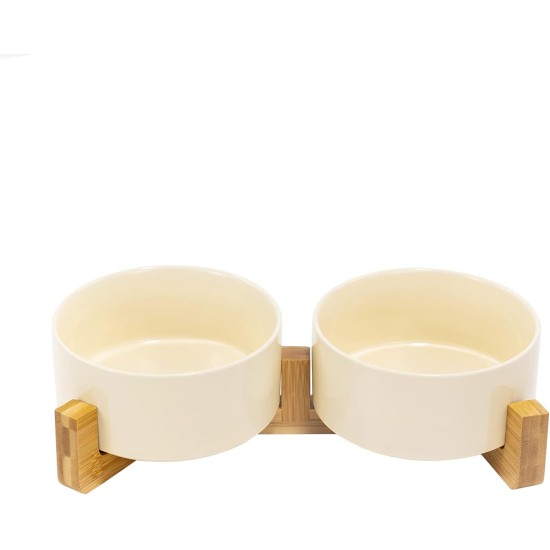 SPUNKYJUNKY Ceramic Double Dog Feeding Bowl with Bamboo Stand, for Cats and Dogs (400 ml, Black) SPUNKYJUNKY Ceramic Double Dog Feeding Bowl with Bamboo Stand, for Cats and Dogs (400 ml, Black)
