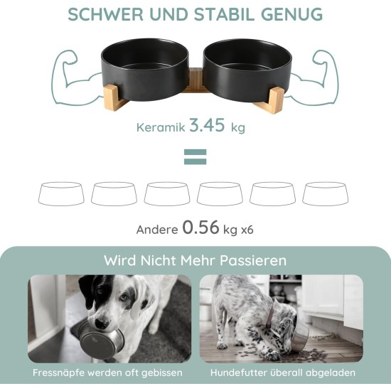 SPUNKYJUNKY Ceramic Double Dog Feeding Bowl with Bamboo Stand, for Cats and Dogs (400 ml, Black) SPUNKYJUNKY Ceramic Double Dog Feeding Bowl with Bamboo Stand, for Cats and Dogs (400 ml, Black)
