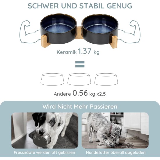 SPUNKYJUNKY Ceramic Double Dog Feeding Bowl with Bamboo Stand, for Cats and Dogs (400 ml, Black) SPUNKYJUNKY Ceramic Double Dog Feeding Bowl with Bamboo Stand, for Cats and Dogs (400 ml, Black)
