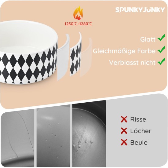 SPUNKYJUNKY Ceramic Double Dog Feeding Bowl with Bamboo Stand, for Cats and Dogs (400 ml, Grey 2) SPUNKYJUNKY Ceramic Double Dog Feeding Bowl with Bamboo Stand, for Cats and Dogs (400 ml, Grey 2)