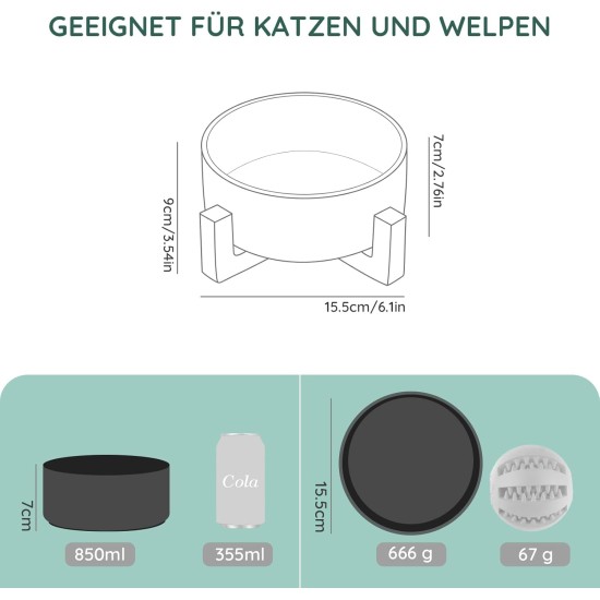 SPUNKYJUNKY Ceramic Double Dog Feeding Bowl with Bamboo Stand, for Cats and Dogs (400 ml, Grey 2) SPUNKYJUNKY Ceramic Double Dog Feeding Bowl with Bamboo Stand, for Cats and Dogs (400 ml, Grey 2)
