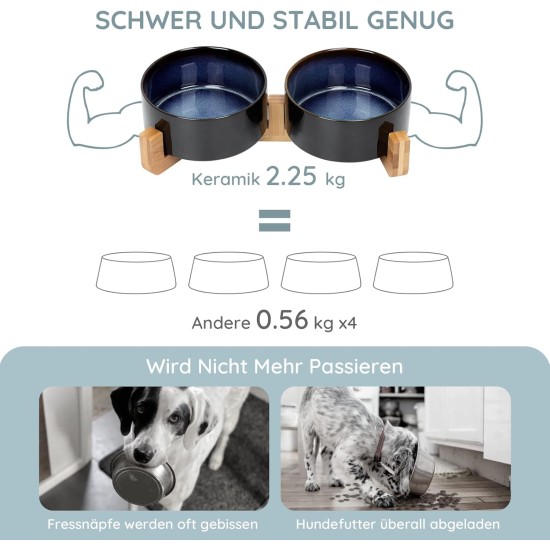 SPUNKYJUNKY Ceramic Double Dog Feeding Bowl with Bamboo Stand, for Cats and Dogs (400 ml, Grey 2) SPUNKYJUNKY Ceramic Double Dog Feeding Bowl with Bamboo Stand, for Cats and Dogs (400 ml, Grey 2)