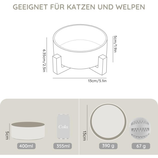 SPUNKYJUNKY Ceramic Double Dog Feeding Bowl with Bamboo Stand, for Cats and Dogs (400 ml, Grey 2) SPUNKYJUNKY Ceramic Double Dog Feeding Bowl with Bamboo Stand, for Cats and Dogs (400 ml, Grey 2)