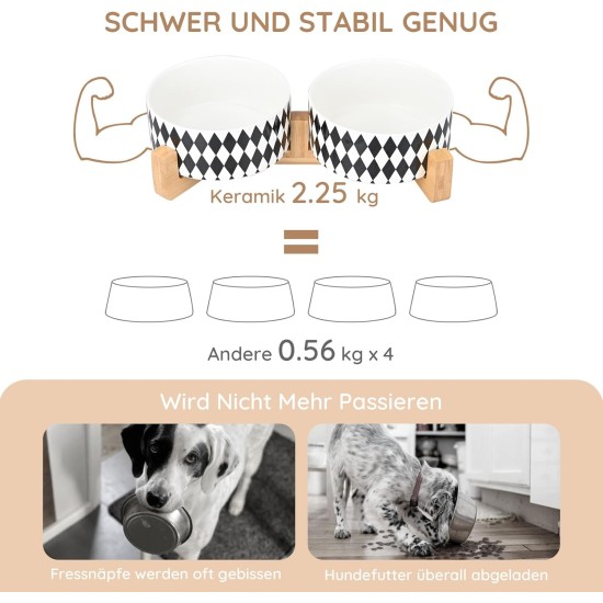 SPUNKYJUNKY Ceramic Double Dog Feeding Bowl with Bamboo Stand, for Cats and Dogs (400 ml, Grey 2) SPUNKYJUNKY Ceramic Double Dog Feeding Bowl with Bamboo Stand, for Cats and Dogs (400 ml, Grey 2)