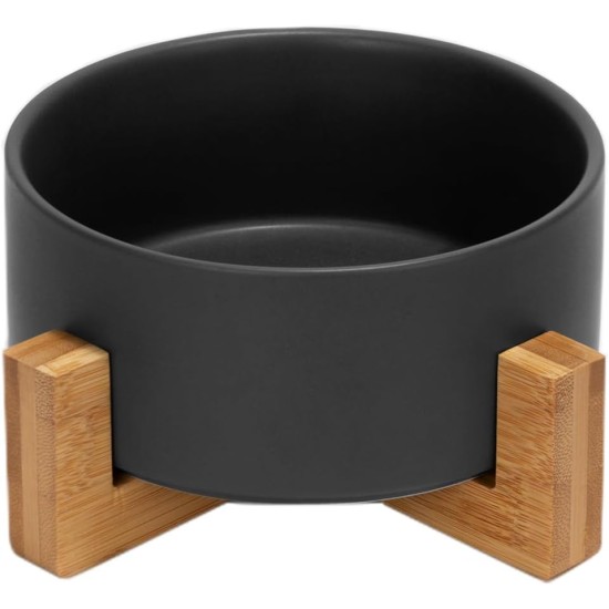 SPUNKYJUNKY Ceramic Double Dog Feeding Bowl with Bamboo Stand, for Cats and Dogs (400 ml, Grey 2) SPUNKYJUNKY Ceramic Double Dog Feeding Bowl with Bamboo Stand, for Cats and Dogs (400 ml, Grey 2)