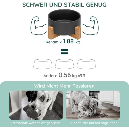 SPUNKYJUNKY Ceramic Double Dog Feeding Bowl with Bamboo Stand, for Cats and Dogs (400 ml, Grey 2) SPUNKYJUNKY Ceramic Double Dog Feeding Bowl with Bamboo Stand, for Cats and Dogs (400 ml, Grey 2)