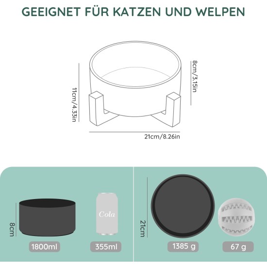 SPUNKYJUNKY Ceramic Double Dog Feeding Bowl with Bamboo Stand, for Cats and Dogs (400 ml, Grey 2) SPUNKYJUNKY Ceramic Double Dog Feeding Bowl with Bamboo Stand, for Cats and Dogs (400 ml, Grey 2)