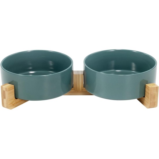 SPUNKYJUNKY Ceramic Double Dog Feeding Bowl with Bamboo Stand, for Cats and Dogs (400 ml, Grey 2) SPUNKYJUNKY Ceramic Double Dog Feeding Bowl with Bamboo Stand, for Cats and Dogs (400 ml, Grey 2)