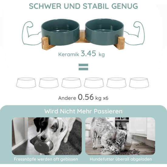 SPUNKYJUNKY Ceramic Double Dog Feeding Bowl with Bamboo Stand, for Cats and Dogs (400 ml, Grey 2) SPUNKYJUNKY Ceramic Double Dog Feeding Bowl with Bamboo Stand, for Cats and Dogs (400 ml, Grey 2)