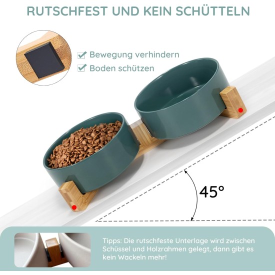 SPUNKYJUNKY Ceramic Double Dog Feeding Bowl with Bamboo Stand, for Cats and Dogs (400 ml, Grey 2) SPUNKYJUNKY Ceramic Double Dog Feeding Bowl with Bamboo Stand, for Cats and Dogs (400 ml, Grey 2)