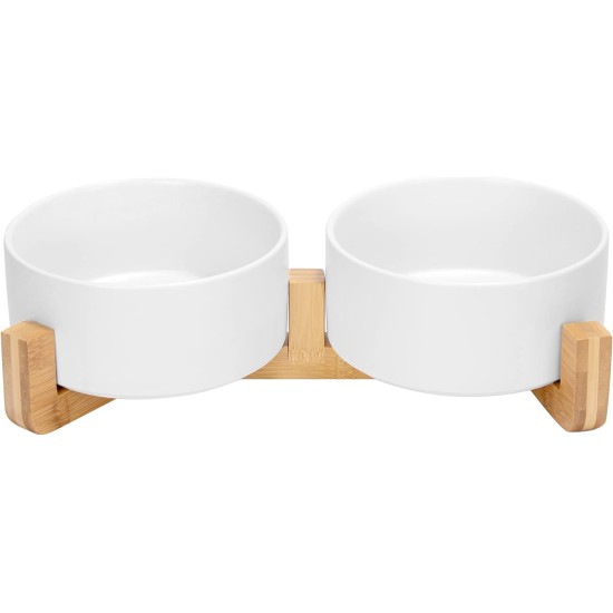 SPUNKYJUNKY Ceramic Double Dog Feeding Bowl with Bamboo Stand, for Cats and Dogs (400 ml, Grey 2) SPUNKYJUNKY Ceramic Double Dog Feeding Bowl with Bamboo Stand, for Cats and Dogs (400 ml, Grey 2)