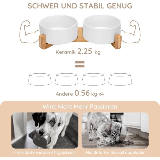 SPUNKYJUNKY Ceramic Double Dog Feeding Bowl with Bamboo Stand, for Cats and Dogs (400 ml, Grey 2) SPUNKYJUNKY Ceramic Double Dog Feeding Bowl with Bamboo Stand, for Cats and Dogs (400 ml, Grey 2)