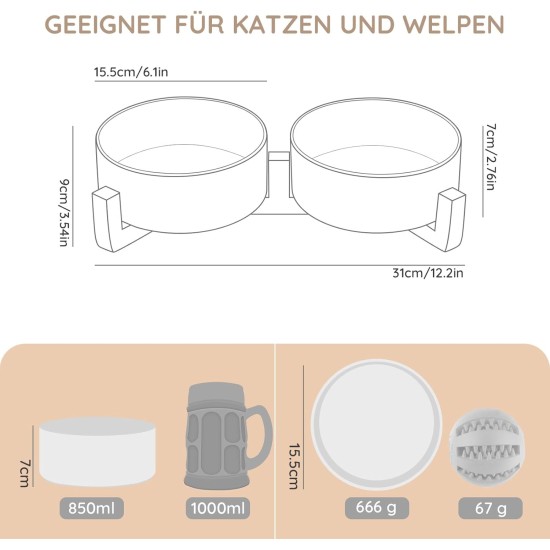 SPUNKYJUNKY Ceramic Double Dog Feeding Bowl with Bamboo Stand, for Cats and Dogs (400 ml, Grey 2) SPUNKYJUNKY Ceramic Double Dog Feeding Bowl with Bamboo Stand, for Cats and Dogs (400 ml, Grey 2)