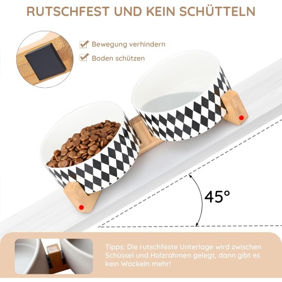 SPUNKYJUNKY Ceramic Double Dog Feeding Bowl with Bamboo Stand, for Cats and Dogs (400 ml, Grey 2) SPUNKYJUNKY Ceramic Double Dog Feeding Bowl with Bamboo Stand, for Cats and Dogs (400 ml, Grey 2)