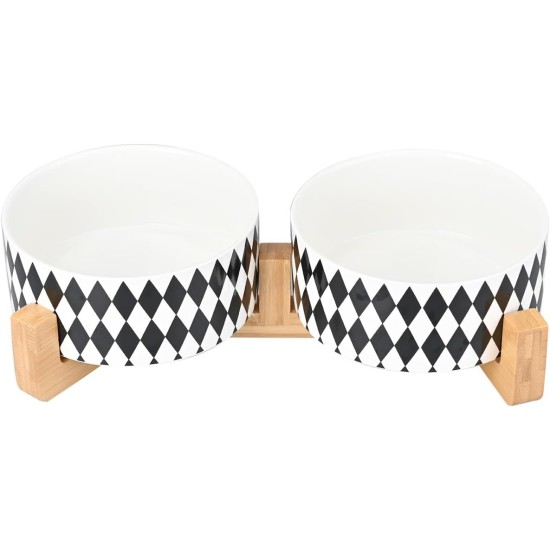 SPUNKYJUNKY Ceramic Double Dog Feeding Bowl with Bamboo Stand, for Cats and Dogs (400 ml, Grey 2) SPUNKYJUNKY Ceramic Double Dog Feeding Bowl with Bamboo Stand, for Cats and Dogs (400 ml, Grey 2)