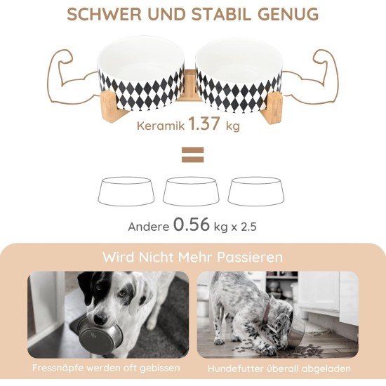 SPUNKYJUNKY Ceramic Double Dog Feeding Bowl with Bamboo Stand, for Cats and Dogs (400 ml, Grey 2) SPUNKYJUNKY Ceramic Double Dog Feeding Bowl with Bamboo Stand, for Cats and Dogs (400 ml, Grey 2)