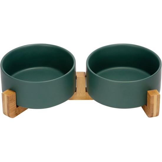 SPUNKYJUNKY Ceramic Double Dog Feeding Bowl with Bamboo Stand, for Cats and Dogs (400 ml, Grey 2) SPUNKYJUNKY Ceramic Double Dog Feeding Bowl with Bamboo Stand, for Cats and Dogs (400 ml, Grey 2)