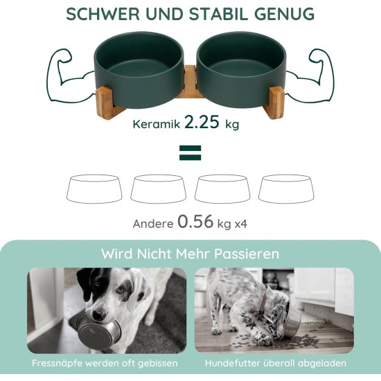 SPUNKYJUNKY Ceramic Double Dog Feeding Bowl with Bamboo Stand, for Cats and Dogs (400 ml, Grey 2) SPUNKYJUNKY Ceramic Double Dog Feeding Bowl with Bamboo Stand, for Cats and Dogs (400 ml, Grey 2)