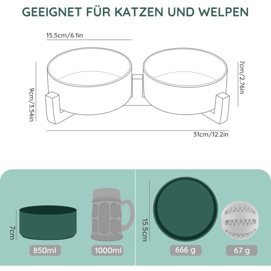 SPUNKYJUNKY Ceramic Double Dog Feeding Bowl with Bamboo Stand, for Cats and Dogs (400 ml, Grey 2) SPUNKYJUNKY Ceramic Double Dog Feeding Bowl with Bamboo Stand, for Cats and Dogs (400 ml, Grey 2)