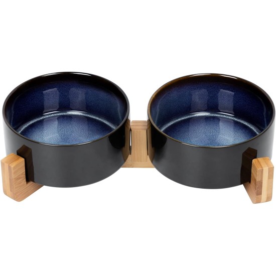 SPUNKYJUNKY Ceramic Double Dog Feeding Bowl with Bamboo Stand, for Cats and Dogs (400 ml, Grey 2) SPUNKYJUNKY Ceramic Double Dog Feeding Bowl with Bamboo Stand, for Cats and Dogs (400 ml, Grey 2)