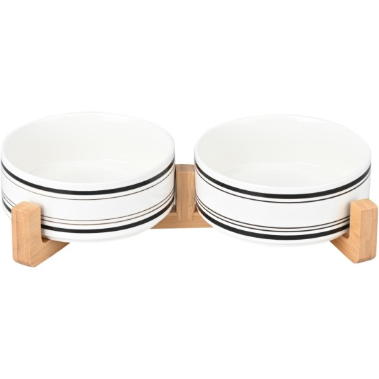 SPUNKYJUNKY Ceramic Double Dog Feeding Bowl with Bamboo Stand, for Cats and Dogs (400 ml, Grey 2) SPUNKYJUNKY Ceramic Double Dog Feeding Bowl with Bamboo Stand, for Cats and Dogs (400 ml, Grey 2)