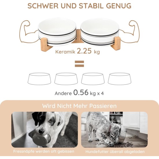 SPUNKYJUNKY Ceramic Double Dog Feeding Bowl with Bamboo Stand, for Cats and Dogs (400 ml, Grey 2) SPUNKYJUNKY Ceramic Double Dog Feeding Bowl with Bamboo Stand, for Cats and Dogs (400 ml, Grey 2)