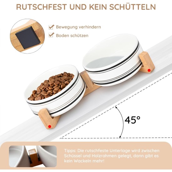 SPUNKYJUNKY Ceramic Double Dog Feeding Bowl with Bamboo Stand, for Cats and Dogs (400 ml, Grey 2) SPUNKYJUNKY Ceramic Double Dog Feeding Bowl with Bamboo Stand, for Cats and Dogs (400 ml, Grey 2)