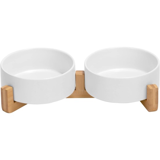 SPUNKYJUNKY Ceramic Double Dog Feeding Bowl with Bamboo Stand, for Cats and Dogs (400 ml, Grey 2) SPUNKYJUNKY Ceramic Double Dog Feeding Bowl with Bamboo Stand, for Cats and Dogs (400 ml, Grey 2)