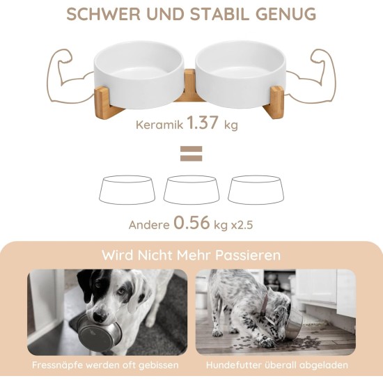 SPUNKYJUNKY Ceramic Double Dog Feeding Bowl with Bamboo Stand, for Cats and Dogs (400 ml, Grey 2) SPUNKYJUNKY Ceramic Double Dog Feeding Bowl with Bamboo Stand, for Cats and Dogs (400 ml, Grey 2)