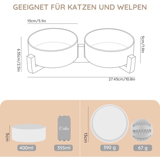 SPUNKYJUNKY Ceramic Double Dog Feeding Bowl with Bamboo Stand, for Cats and Dogs (400 ml, Grey 2) SPUNKYJUNKY Ceramic Double Dog Feeding Bowl with Bamboo Stand, for Cats and Dogs (400 ml, Grey 2)