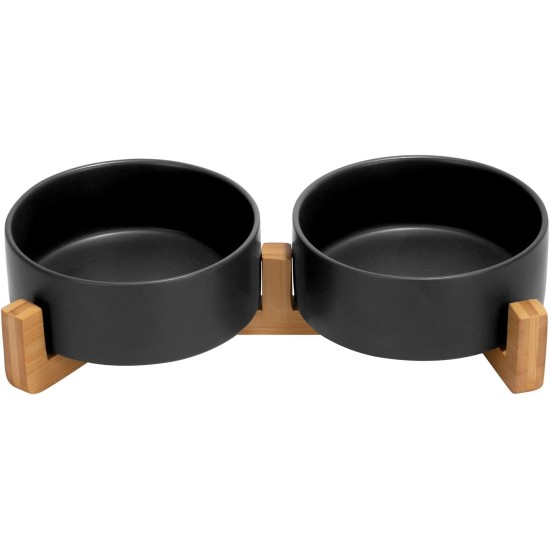 SPUNKYJUNKY Ceramic Double Dog Feeding Bowl with Bamboo Stand, for Cats and Dogs (400 ml, Grey 2) SPUNKYJUNKY Ceramic Double Dog Feeding Bowl with Bamboo Stand, for Cats and Dogs (400 ml, Grey 2)